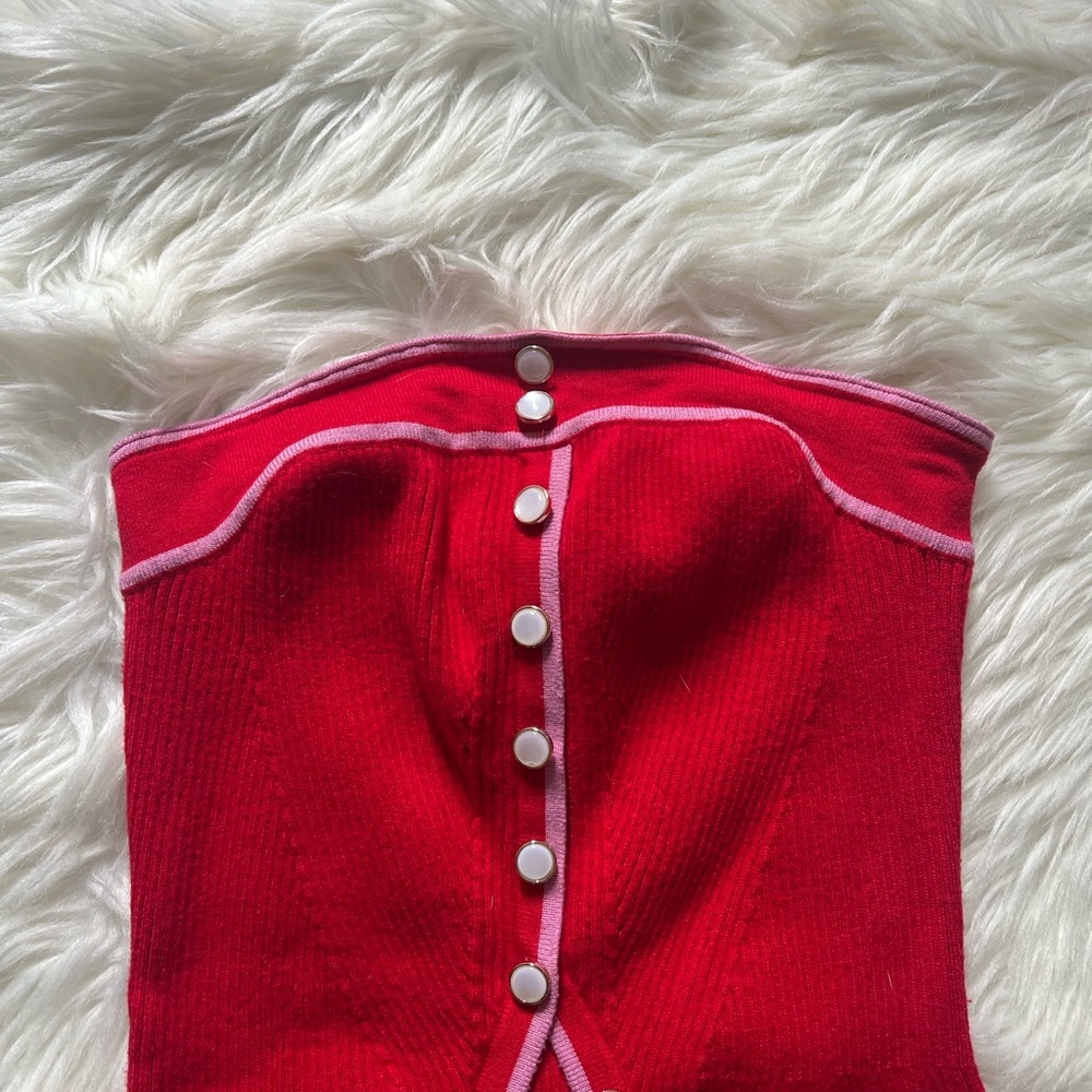 Red strapless ribbed knit top - Picture 2 of 7